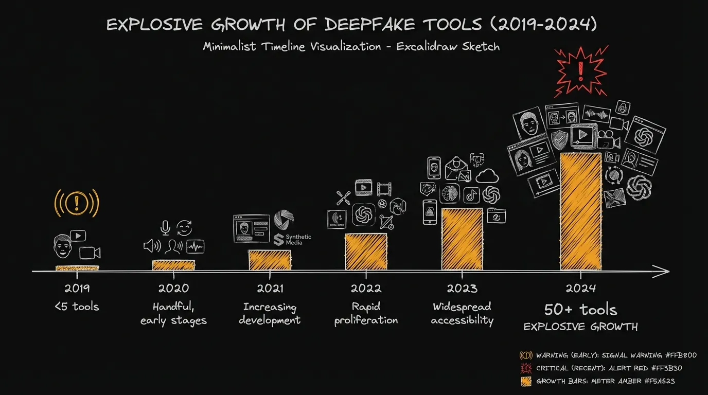 Crecimiento exponencial de herramientas de deepfake 2019-2024